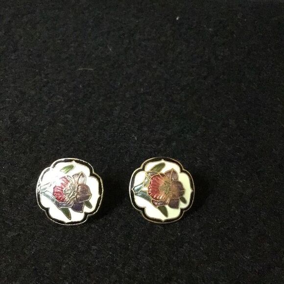 Vintage cloisonné enamel floral earrings - Picture 1 of 3